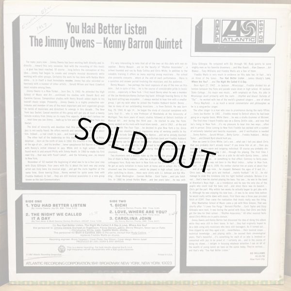 画像2: THE JIMMY OWENS- KENNY BARRON QUINTET / you had better listen