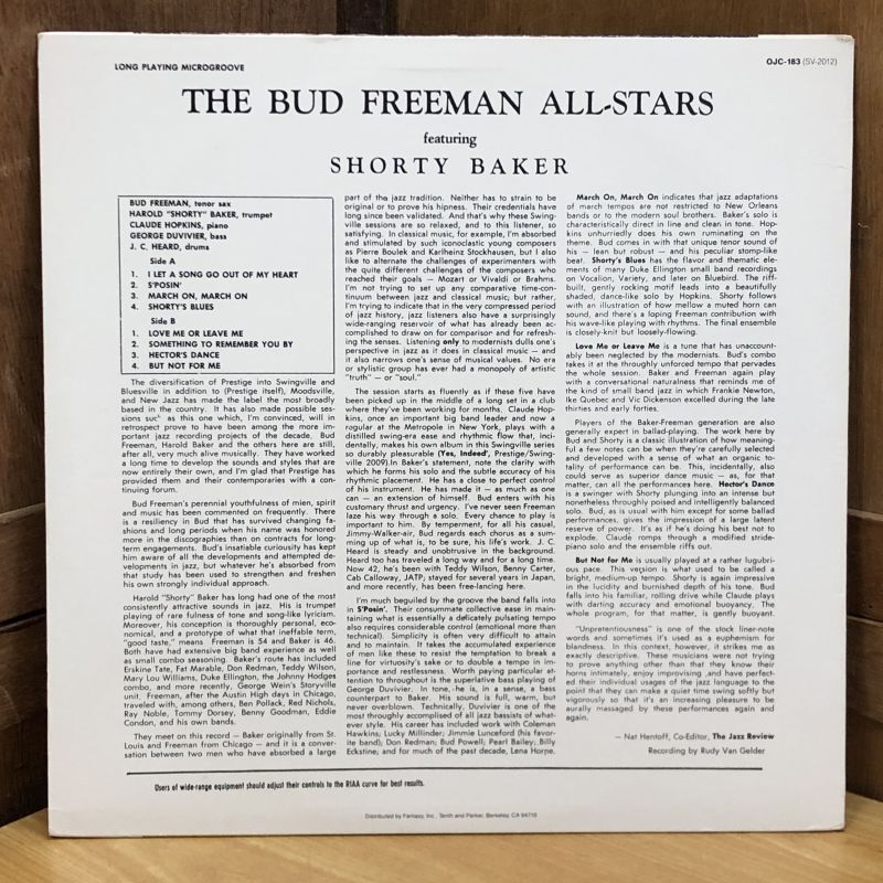 画像2: BUD FREEMAN / THE BUD FREEMAN ALL-STARS FEATURING SHORTY BAKER