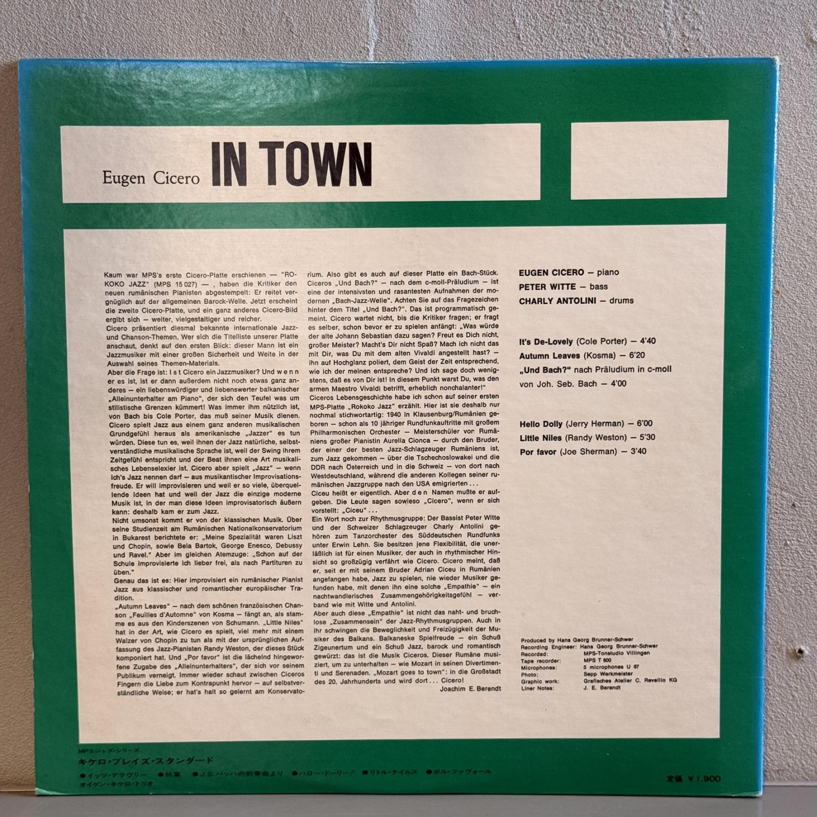 画像2: オイゲン・キケロ ~ EUGEN CICERO / キケロ・プレイズ・スタンダード ~ IN TOWN (LP) 