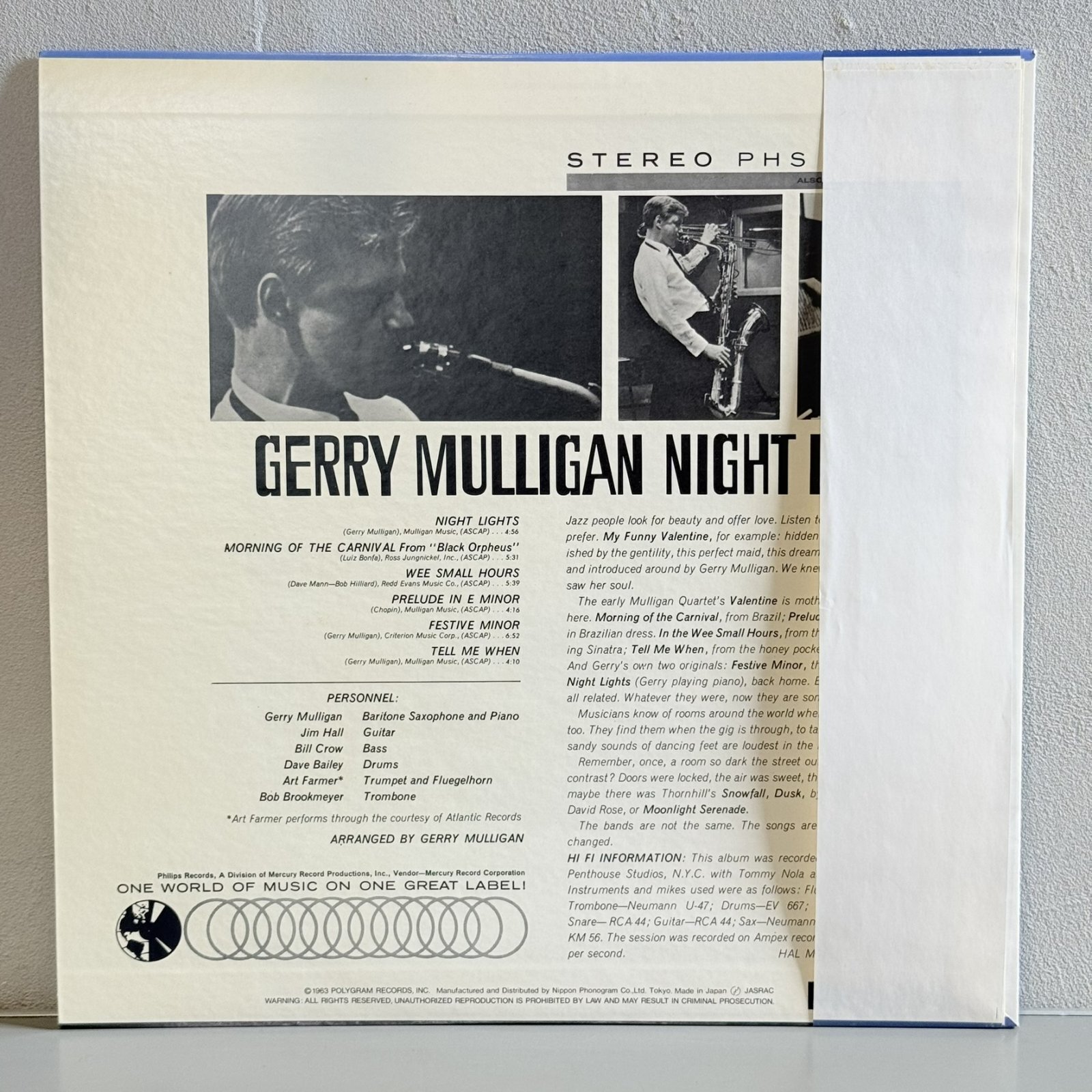 画像2: ジェリー・マリガン ~ GERRY MULLIGAN / ナイト・ライツ ~ NIGHT LIGHTS (LP)　