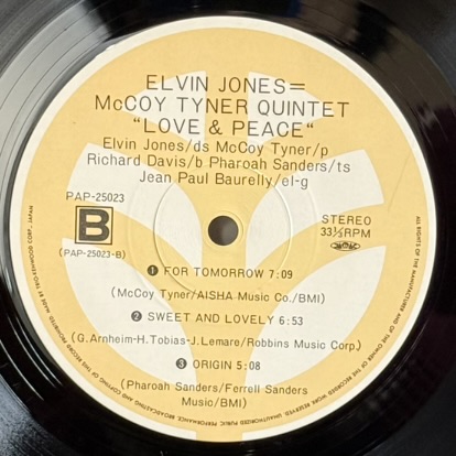 画像5: エルヴィン・ジョーンズ〜マッコイ・タイナー・クインテット ~ ELVIN JONES = McCOY TYNER QUINTET / ラヴ・アンド・ピース ~ LOVE & PEACE (LP) 